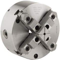 Buck Chuck Company - 4 Jaws, 8" Diam, Self Centering Manual Lathe Chuck - Front Mount, Adjustable, Reversible, 4,000 Max RPM, 2.37" Through Hole Diam, Forged Steel - Benchmark Tooling