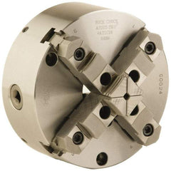 Buck Chuck Company - 4 Jaws, 6" Diam, Self Centering Manual Lathe Chuck - Front Mount, Adjustable, Reversible, 4,600 Max RPM, 1.78" Through Hole Diam, Forged Steel - Benchmark Tooling