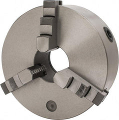 Interstate - 3 Jaws, 8" Diam, Self Centering Manual Lathe Chuck - Plain Back Mount Spindle, 2.5591" Through Hole Diam, 0.003" Axial Runout, Cast Iron - Benchmark Tooling