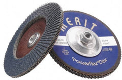 Merit Abrasives - 80 Grit, 7" Disc Diam, 5/8-11 Center Hole, Type 27 Zirconia Alumina Flap Disc - 8,600 Max RPM, Fiberglass Backing, Arbor Attaching System, Coated - Benchmark Tooling