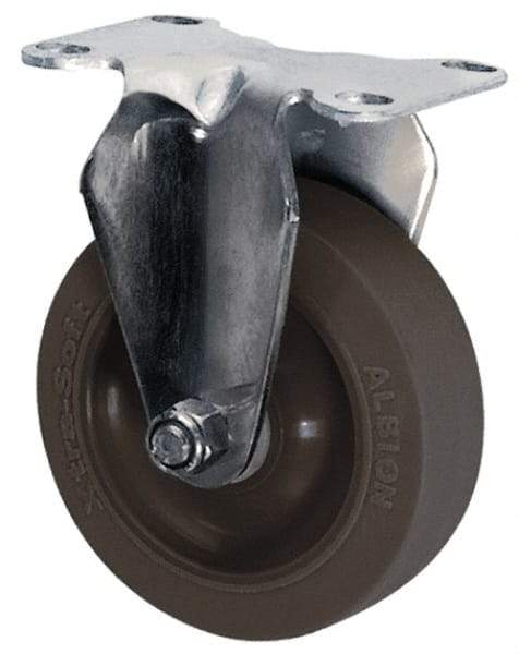 Albion - 4" Diam x 1-1/4" Wide x 5-1/8" OAH Top Plate Mount Rigid Caster - Polyurethane, 350 Lb Capacity, Plain Bearing, 2-1/2 x 3-5/8" Plate - Benchmark Tooling
