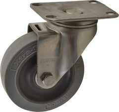 Albion - 4" Diam x 1-1/4" Wide x 5-1/8" OAH Top Plate Mount Swivel Caster - Soft Rubber, 300 Lb Capacity, Delrin Bearing, 2-1/2 x 3-5/8" Plate - Benchmark Tooling