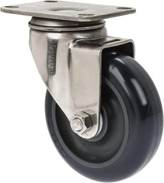 Albion - 4" Diam x 1-1/4" Wide x 5-1/8" OAH Top Plate Mount Swivel Caster - Polyurethane, 350 Lb Capacity, Plain Bearing, 2-1/2 x 3-5/8" Plate - Benchmark Tooling