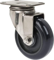 Albion - 4" Diam x 1-1/4" Wide x 5-1/8" OAH Top Plate Mount Swivel Caster - Polyurethane, 350 Lb Capacity, Plain Bearing, 2-1/2 x 3-5/8" Plate - Benchmark Tooling