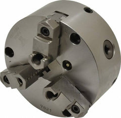 Yuasa - 3 Jaws, 6" Diam, Self Centering Manual Lathe Chuck - Plain Back Mount Spindle, Adjustable, Reversible, 1.7323" Through Hole Diam, 0.0005" Axial Runout, Cast Iron - Benchmark Tooling