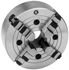 Interstate - 4 Jaws, 16" Diam, Independent Manual Lathe Chuck - D1-8 Mount Spindle, Reversible, 4.921" Through Hole Diam, Cast Iron - Benchmark Tooling