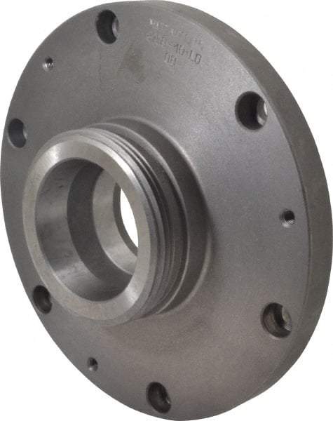 Bison - Adapter Back Plate for 10" Diam Self Centering Lathe Chucks - L-0 Mount, 2.6" Through Hole Diam, 9.88" OD, 0.83" Flange Height, Cast Iron - Benchmark Tooling