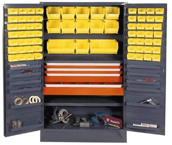 Durham - 13 Shelf 69 Bin Storage Cabinet - Steel, 48" Wide x 24" Deep x 78" High, Gray - Benchmark Tooling