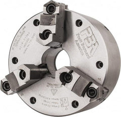 Pratt Burnerd America - 3 Jaws, 6" Diam, Self Centering Manual Lathe Chuck - Plain Back Mount Spindle, Adjustable, Reversible, 4,900 Max RPM, 1.81" Through Hole Diam, Forged Steel - Benchmark Tooling