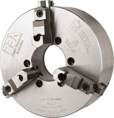 Pratt Burnerd America - 3 Jaws, 12" Diam, Self Centering Manual Lathe Chuck - Plain Back Mount Spindle, Adjustable, Reversible, 2,300 Max RPM, 4.06" Through Hole Diam, Forged Steel - Benchmark Tooling