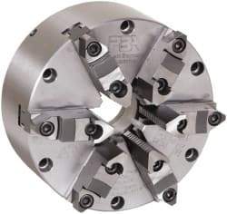 Pratt Burnerd America - 6 Jaws, 6" Diam, Self Centering Manual Lathe Chuck - Plain Back Mount Spindle, Adjustable, Reversible, 2,500 Max RPM, 1.81" Through Hole Diam, Forged Steel - Benchmark Tooling