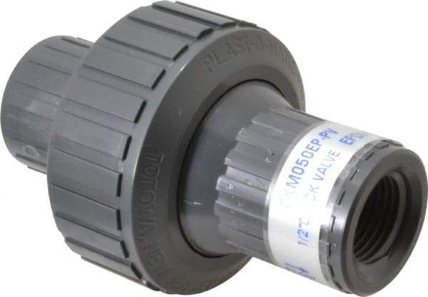 Plast-O-Matic - 1/2" PVC Check Valve - Inline, FNPT x FNPT, 150 WOG - Benchmark Tooling