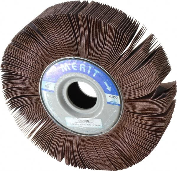 Merit Abrasives - 10" Diam, 60 Grit Aluminum Oxide Unmounted Flap Wheel - 1-3/4" Hole, 2" Wide, Coated, Medium Grade, 4,000 Max RPM , Cloth Backing - Benchmark Tooling