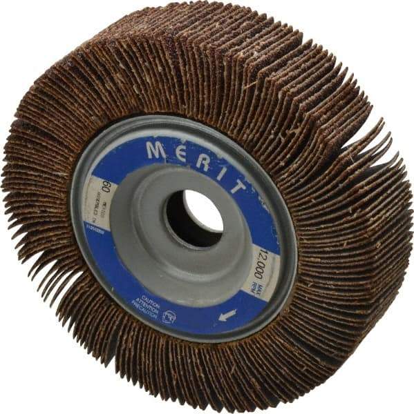 Merit Abrasives - 4" Diam, 60 Grit Aluminum Oxide Unmounted Flap Wheel - 5/8" Hole, 1" Wide, Coated, Medium Grade, 12,000 Max RPM , Cloth Backing - Benchmark Tooling