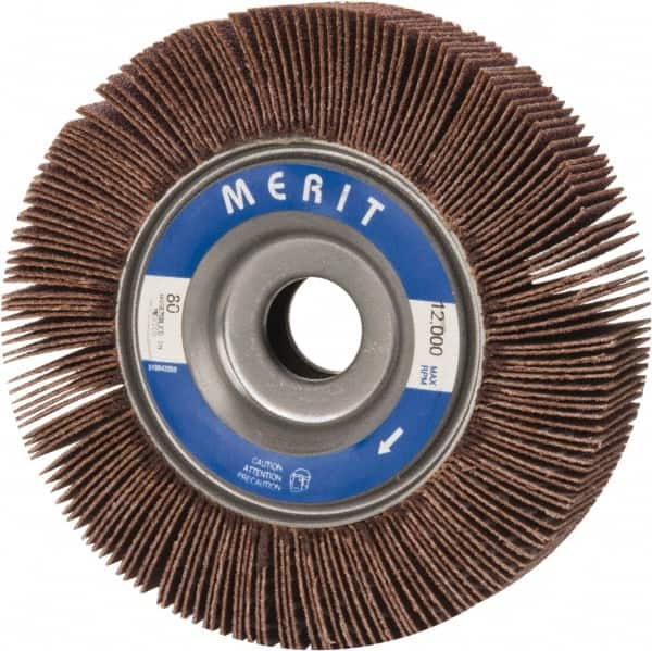 Merit Abrasives - 4" Diam, 80 Grit Aluminum Oxide Unmounted Flap Wheel - 5/8" Hole, 1" Wide, Coated, Medium Grade, 12,000 Max RPM , Cloth Backing - Benchmark Tooling