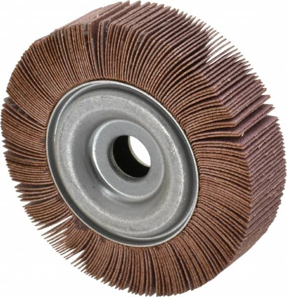 Merit Abrasives - 4" Diam, 120 Grit Aluminum Oxide Unmounted Flap Wheel - 5/8" Hole, 1" Wide, Coated, Fine Grade, 12,000 Max RPM , Cloth Backing - Benchmark Tooling