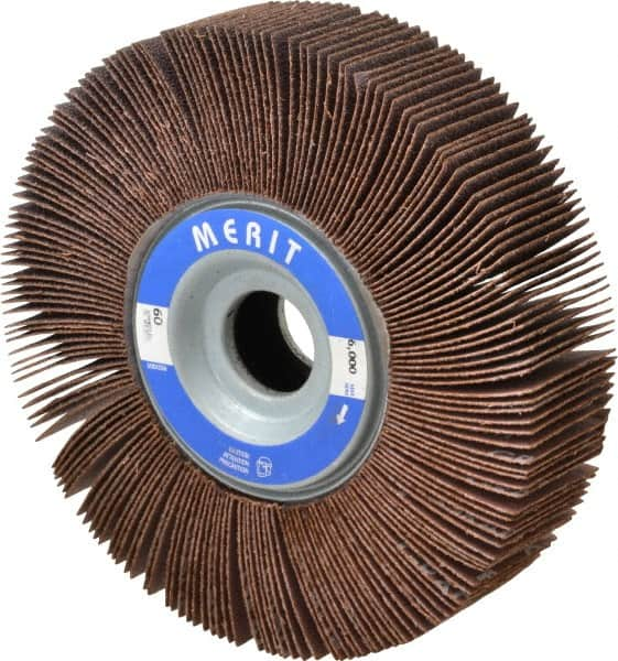 Merit Abrasives - 6" Diam, 60 Grit Aluminum Oxide Unmounted Flap Wheel - 1" Hole, 1-1/2" Wide, Coated, Medium Grade, 6,000 Max RPM , Cloth Backing - Benchmark Tooling