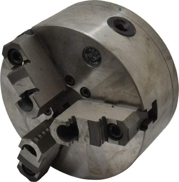 Interstate - 3 Jaws, 6" Diam, Self Centering Manual Lathe Chuck - D1-3 Mount Spindle, Reversible, 1.5748" Through Hole Diam, Cast Iron - Benchmark Tooling