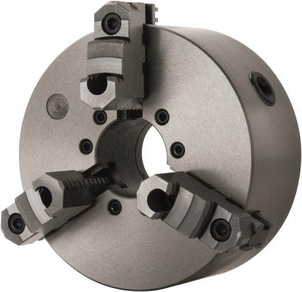 Interstate - 3 Jaws, 8" Diam, Self Centering Manual Lathe Chuck - D1-6 Mount Spindle, Reversible, 1.9685" Through Hole Diam, Cast Iron - Benchmark Tooling