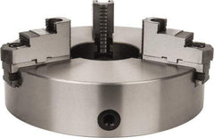 Interstate - 3 Jaws, 15" Diam, Self Centering Manual Lathe Chuck - Plain Back Mount Spindle, Reversible, 5.315" Through Hole Diam, 0.003" Axial Runout, Cast Iron - Benchmark Tooling