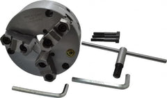 Bison - 3 Jaws, 6" Diam, Self Centering Manual Lathe Chuck - Front Mount, Adjustable, Reversible, 3,500 Max RPM, 1.654" Through Hole Diam, Forged Steel - Benchmark Tooling