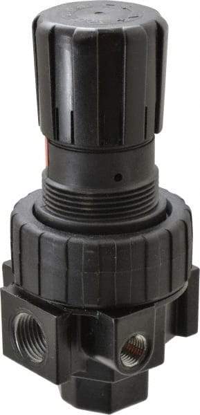 Parker - 1/2 NPT Port, 75 CFM, Zinc Compact Regulator - 2 to 125 psi Range, 250 Max psi Supply Pressure, 1/4" Gauge Port Thread, 2.81" Wide x 6.08" High - Benchmark Tooling