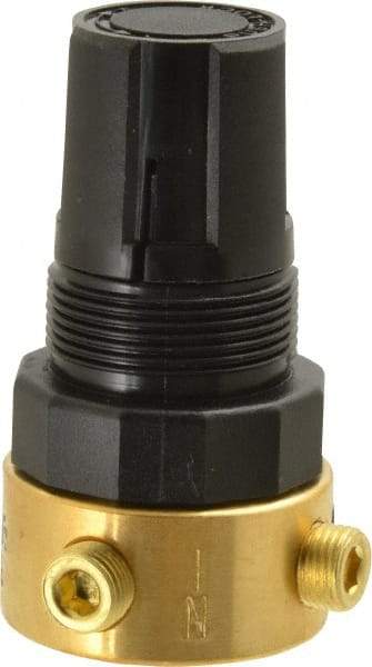 Parker - 1/8 NPT Port, Brass Miniature Regulator - 2 to 125 psi Range, 300 Max psi Supply Pressure, 1/8" Gauge Port Thread, 1-1/2" Wide x 2.87" High - Benchmark Tooling