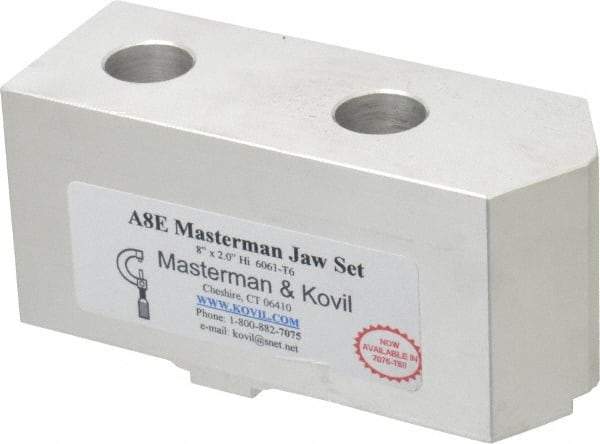 Masterman & Kovil - 8" Chuck Capacity, Tongue & Groove Attachment, Square Soft Lathe Chuck Jaw - 1 Jaw, Aluminum, 1-3/4" Btw Mount Hole Ctrs, 4mm Long x 1-1/2" Wide x 2" High, 5/16" Groove - Benchmark Tooling