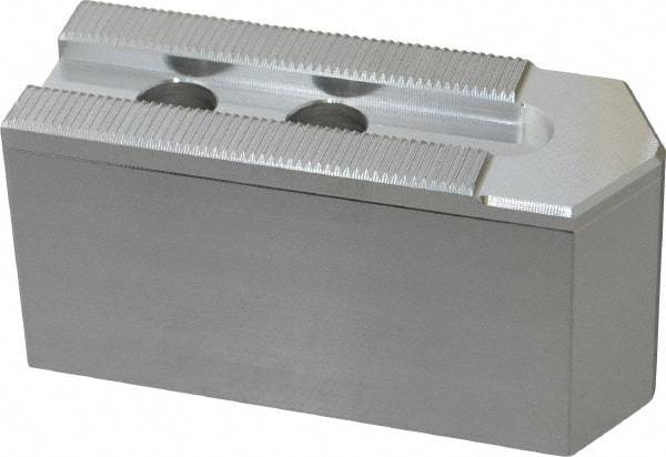 Masterman & Kovil - 8" Chuck Capacity, 1.5mm x 60° Serrated Attachment, Square Soft Lathe Chuck Jaw - 3 Jaws, Aluminum, 0.984" Btw Mount Hole Ctrs, 4mm Long x 1-1/2" Wide x 2" High, 0.551" Groove, 12mm Fastener - Benchmark Tooling