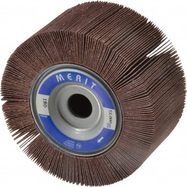 Merit Abrasives - 4" Diam, 180 Grit Aluminum Oxide Unmounted Flap Wheel - 5/8" Hole, 2" Wide, Coated, Very Fine Grade, 12,000 Max RPM , Cloth Backing - Benchmark Tooling