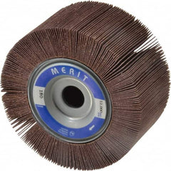 Merit Abrasives - 4" Diam, 180 Grit Aluminum Oxide Unmounted Flap Wheel - 5/8" Hole, 2" Wide, Coated, Very Fine Grade, 12,000 Max RPM , Cloth Backing - Benchmark Tooling