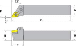 Dorian Tool - MDJN, Right Hand Cut, 3° Lead Angle, 1-1/4" Shank Height x 1-1/4" Shank Width, Negative Rake Indexable Turning Toolholder - 6" OAL, DN..54. Insert Compatibility, Series Multi-Option - Benchmark Tooling