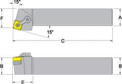 Dorian Tool - MSRN, Right Hand Cut, 15° Lead Angle, 3/4" Shank Height x 3/4" Shank Width, Negative Rake Indexable Turning Toolholder - 4-1/2" OAL, SN..33. Insert Compatibility, Series Multi-Option - Benchmark Tooling