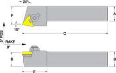 Dorian Tool - CTRP, Right Hand Cut, 15° Lead Angle, 3/4" Shank Height x 3/4" Shank Width, Positive Rake Indexable Turning Toolholder - 4-1/2" OAL, TP..32. Insert Compatibility, Series Clamp Type - Benchmark Tooling