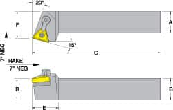 Dorian Tool - MTRN, Right Hand Cut, 15° Lead Angle, 1/2" Shank Height x 1/2" Shank Width, Negative Rake Indexable Turning Toolholder - 4" OAL, TN..22. Insert Compatibility, Series Multi-Option - Benchmark Tooling