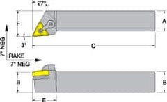 Dorian Tool - MTJN, Right Hand Cut, 3° Lead Angle, 1-1/4" Shank Height x 1-1/4" Shank Width, Negative Rake Indexable Turning Toolholder - 6" OAL, TN..54. Insert Compatibility, Series Multi-Option - Benchmark Tooling