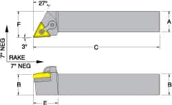 Dorian Tool - MTJN, Left Hand Cut, 3° Lead Angle, 1-1/4" Shank Height x 1-1/4" Shank Width, Negative Rake Indexable Turning Toolholder - 6" OAL, TN..54. Insert Compatibility, Series Multi-Option - Benchmark Tooling