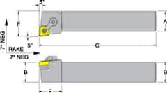 Dorian Tool - MCLN, Right Hand Cut, 5° Lead Angle, 1-1/4" Shank Height x 1-1/4" Shank Width, Negative Rake Indexable Turning Toolholder - 6" OAL, CN..43. Insert Compatibility, Series Multi-Option - Benchmark Tooling