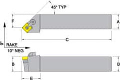 Dorian Tool - MSSN, Left Hand Cut, 45° Lead Angle, 1" Shank Height x 1" Shank Width, Negative Rake Indexable Turning Toolholder - 6" OAL, SN..43. Insert Compatibility, Series Multi-Option - Benchmark Tooling