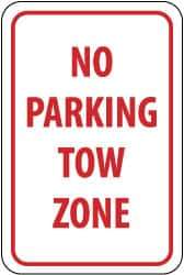 NMC - "No Parking - Tow Zone", 12" Wide x 18" High, Aluminum No Parking & Tow Away Signs - 0.04" Thick, Red on White, Rectangle, Wall Mount - Benchmark Tooling