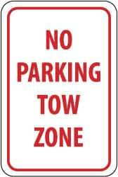 NMC - "No Parking - Tow Zone", 12" Wide x 18" High, Aluminum No Parking & Tow Away Signs - 0.063" Thick, Red on White, Rectangle, Post Mount - Benchmark Tooling