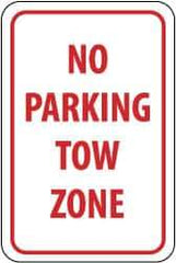 NMC - "No Parking - Tow Zone", 12" Wide x 18" High, Aluminum No Parking & Tow Away Signs - 0.063" Thick, Red on White, Rectangle, Post Mount - Benchmark Tooling