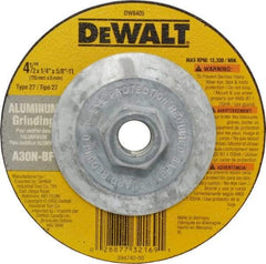DeWALT - 30 Grit, 4-1/2" Wheel Diam, 1/4" Wheel Thickness, Type 27 Depressed Center Wheel - Aluminum Oxide, N Hardness, 13,300 Max RPM, Compatible with Angle Grinder - Benchmark Tooling