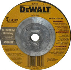 DeWALT - 30 Grit, 5" Wheel Diam, 1/4" Wheel Thickness, Type 27 Depressed Center Wheel - Aluminum Oxide, N Hardness, 12,200 Max RPM, Compatible with Angle Grinder - Benchmark Tooling