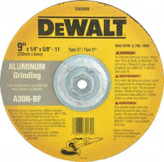 DeWALT - 30 Grit, 9" Wheel Diam, 1/4" Wheel Thickness, Type 27 Depressed Center Wheel - Aluminum Oxide, N Hardness, 6,600 Max RPM, Compatible with Angle Grinder - Benchmark Tooling