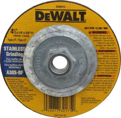 DeWALT - 30 Grit, 4-1/2" Wheel Diam, 1/4" Wheel Thickness, Type 27 Depressed Center Wheel - Aluminum Oxide, S Hardness, 13,300 Max RPM, Compatible with Angle Grinder - Benchmark Tooling