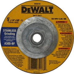 DeWALT - 30 Grit, 5" Wheel Diam, 1/4" Wheel Thickness, Type 27 Depressed Center Wheel - Aluminum Oxide, S Hardness, 12,200 Max RPM, Compatible with Angle Grinder - Benchmark Tooling