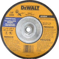 DeWALT - 30 Grit, 7" Wheel Diam, 1/4" Wheel Thickness, Type 27 Depressed Center Wheel - Aluminum Oxide, S Hardness, 8,700 Max RPM, Compatible with Angle Grinder - Benchmark Tooling