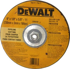 DeWALT - 24 Grit, 9" Wheel Diam, 1/8" Wheel Thickness, Type 27 Depressed Center Wheel - Aluminum Oxide, R Hardness, 6,600 Max RPM, Compatible with Angle Grinder - Benchmark Tooling