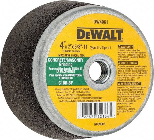 DeWALT - 4" Diam, 2" Overall Thickness, 16 Grit, Type 11 Tool & Cutter Grinding Wheel - Very Coarse Grade, Silicon Carbide, R Hardness, 9,000 RPM - Benchmark Tooling